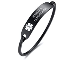 Los mejores  - VNOX Pulsera Personalizada del Brazalete del Cuero Genuino Identificación Médica Alerta Acero Inoxidable-Grabado Libre